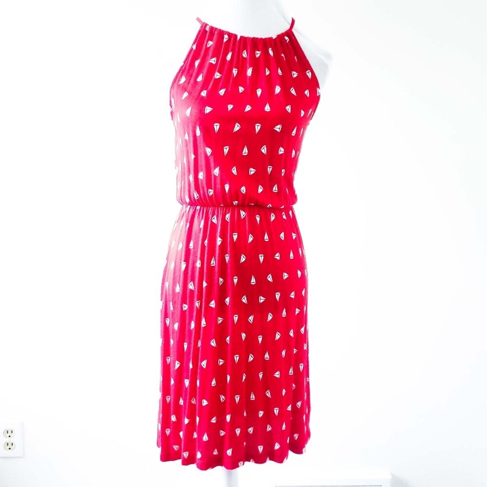 Old Navy Red Anchor Dress Small Summer Halter Dress Nautical Beach Cruise Vacay